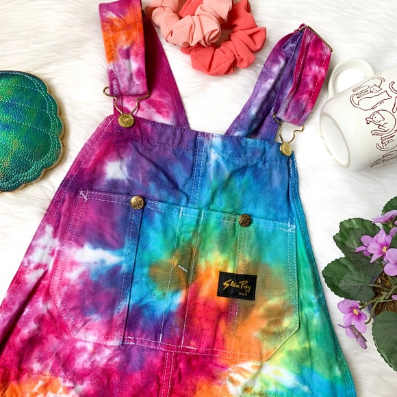 tie dye short overalls
